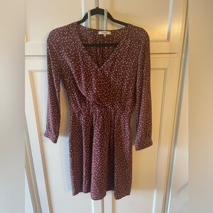 Madewell burgundy long sleeve dress with white polka dots